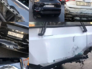 Bakıda əyləci tutmayan avtobus 10-dan çox maşını əzdi – VİDEO