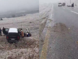 Şahdağda mikroavtobus dərəyə aşıb