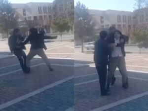 Azərbaycanda qadın ona söz atan kişini döydü