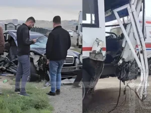 Masazırda sərnişin avtobusu “Mercedes”lə toqquşub