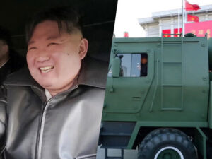 Kim Çen In raket buraxıcısını idarə edərkən fotosessiyaya çəkilib Kim Çen In raket buraxıcısını idarə edərkən fotosessiyaya çəkilib