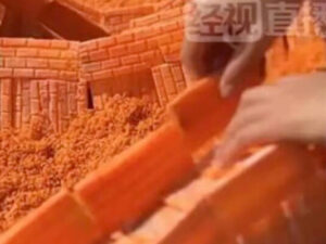 Çinli bir qadın yerkökü heykəlləri yaratmaq üçün dişlərindən istifadə edir